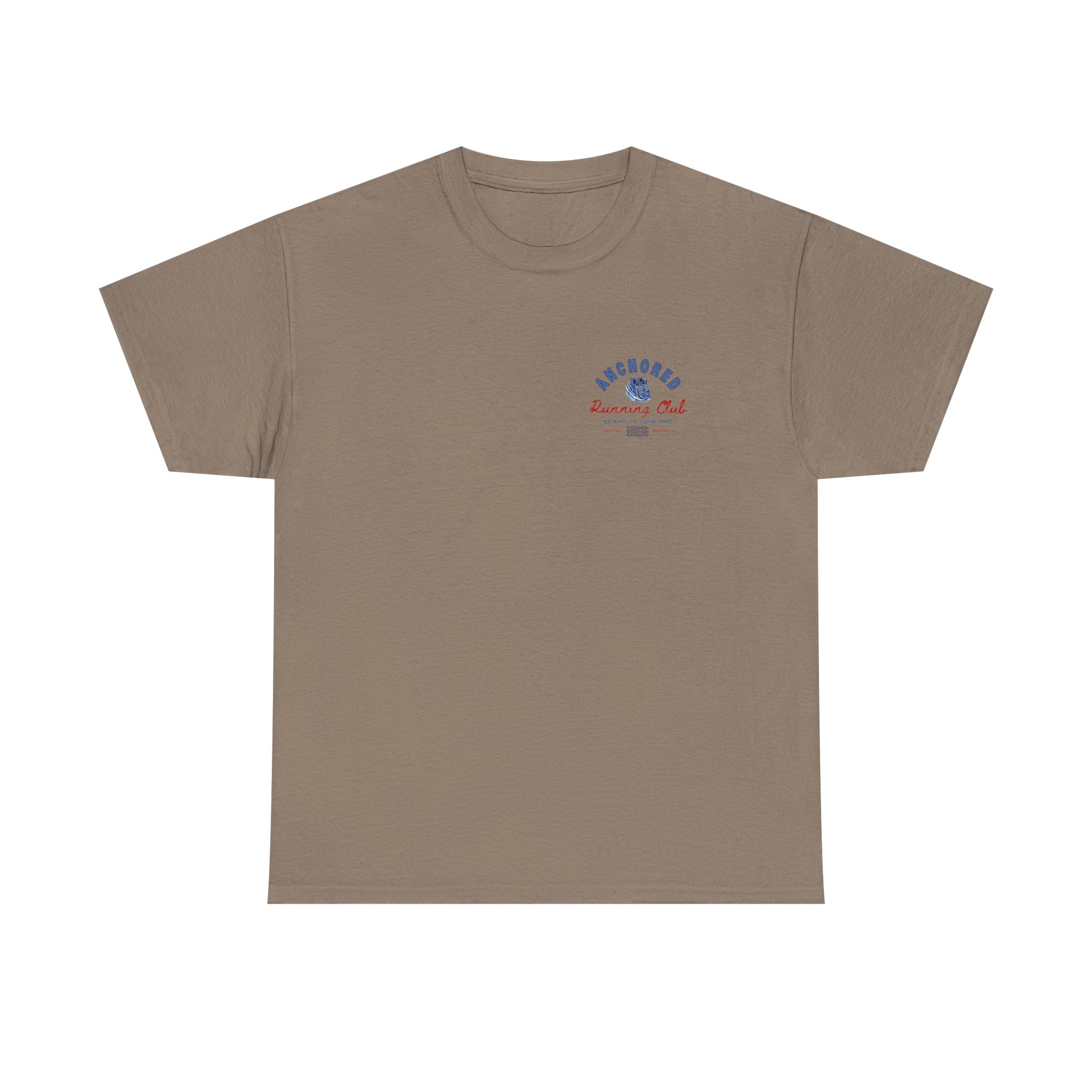 16789839547763780312_2048jpeg - Anchored Beige T‑shirt with a small blue and red 'Anchored Running Club' logo on the left chest area.